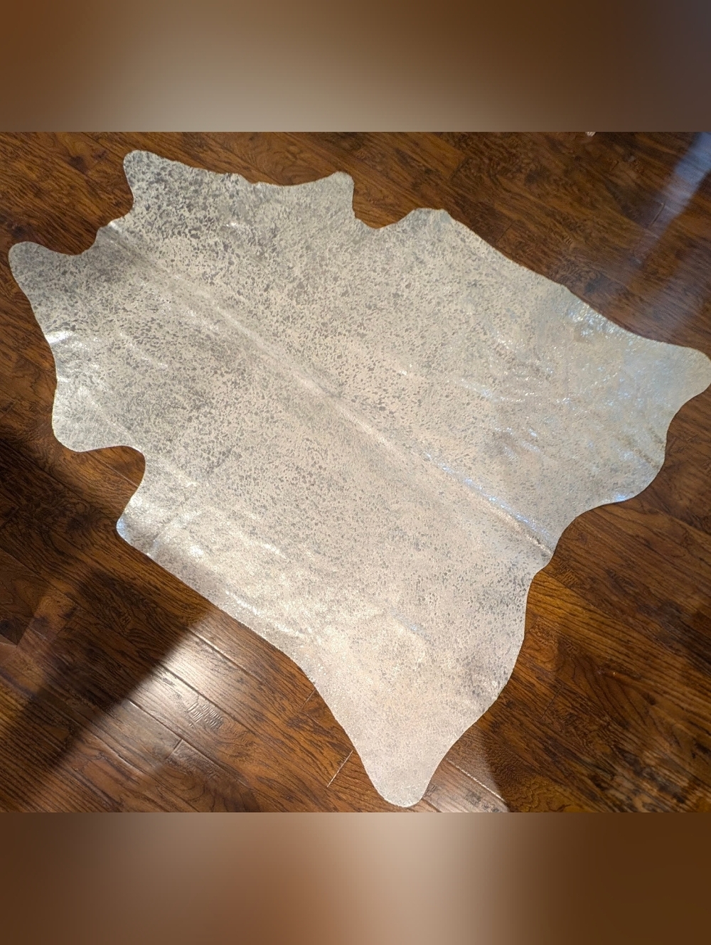 Metallic Silver Cowhide Rug - Shimmery Accent Piece - Picture 2 of 16